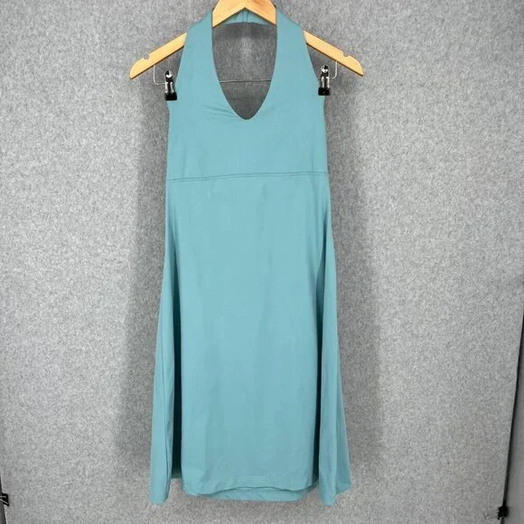 Patagonia Womens Athletic Morning Glory Dress Size M Blue Tie Back Halter Active - Picture 1 of 12